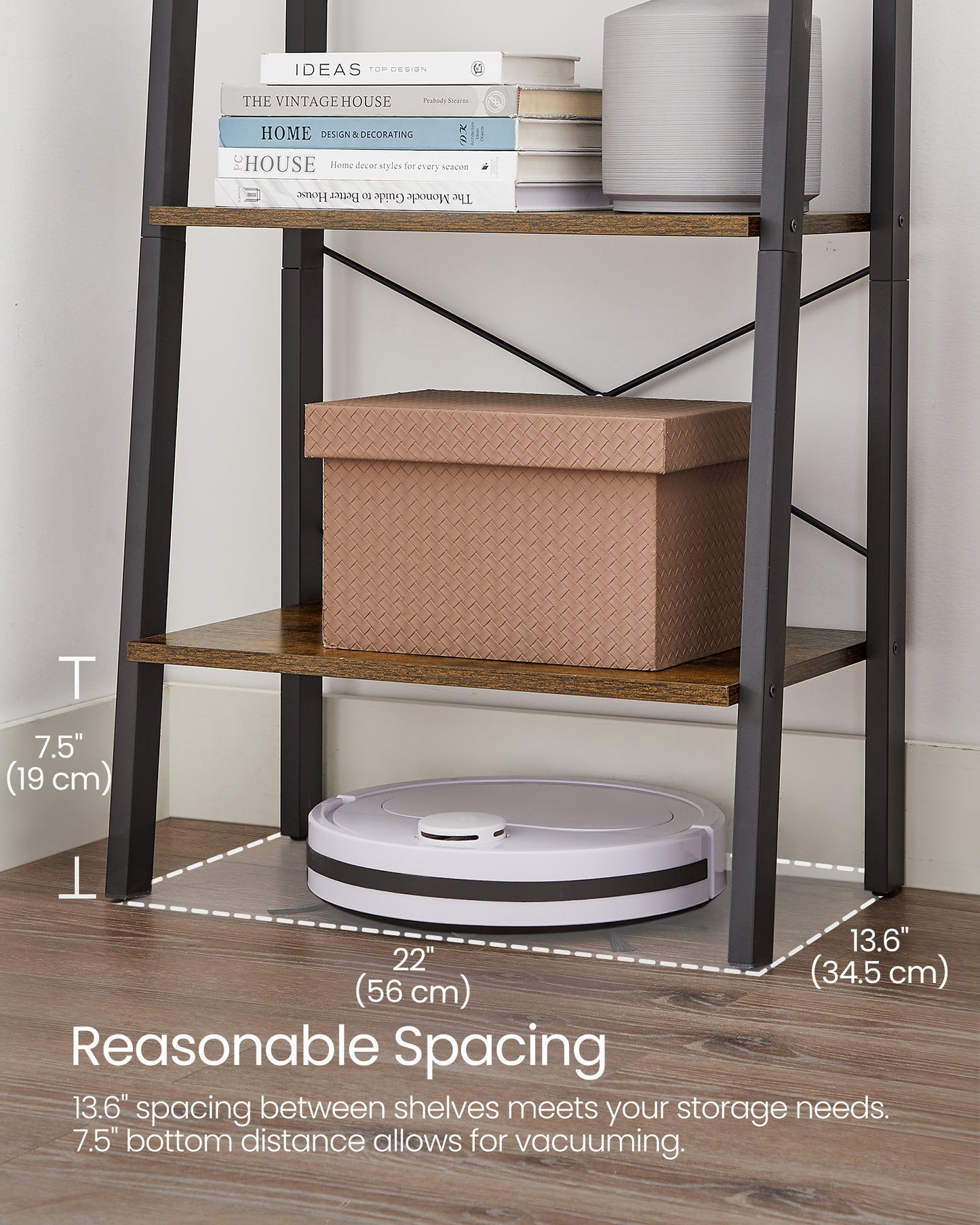 VASAGLE 4-Tier Bookshelf Bookcase Ladder Shelf Storage Rack Rustic Brown and Black