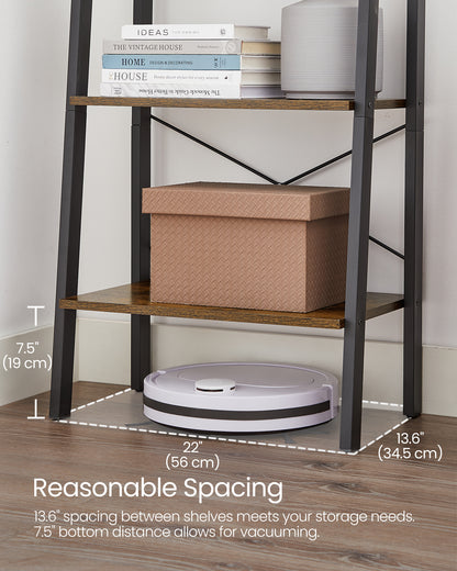 VASAGLE 4-Tier Bookshelf Bookcase Ladder Shelf Storage Rack Rustic Brown and Black