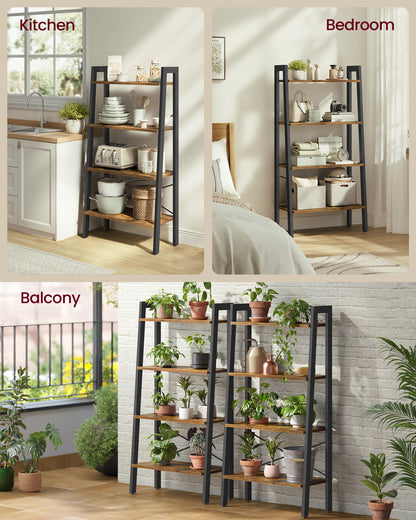 VASAGLE 4-Tier Bookshelf Bookcase Ladder Shelf Storage Rack Rustic Brown and Black