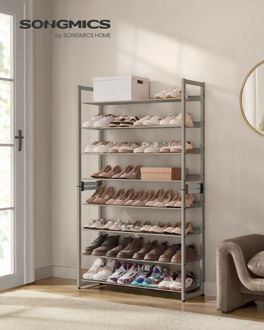 Set of 2 Metal Shoe Racks. 8 - Tier Shoe Organizers with 4 - Tier Stackable Shelves, Adjustable Flat or Angled. Holds 32 - 40 Pairs