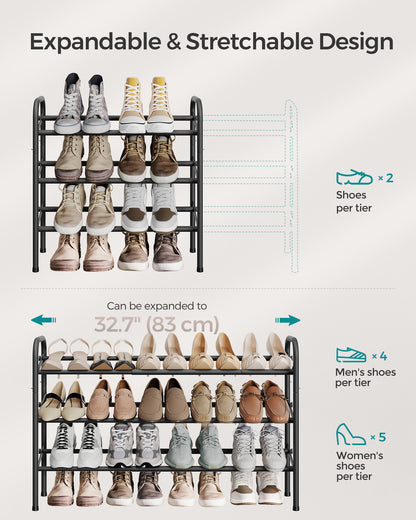 SONGMICS 3-Tier Metal Shoe Shelf Storage Expandable Shoe Rack Free Standing Shoe Racks for Entryway, Closet, Doorway, Easy Assembly Ink Black