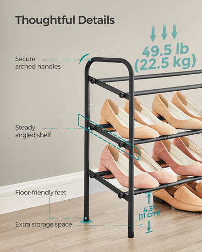 SONGMICS 3-Tier Metal Shoe Shelf Storage Expandable Shoe Rack Free Standing Shoe Racks for Entryway, Closet, Doorway, Easy Assembly Ink Black