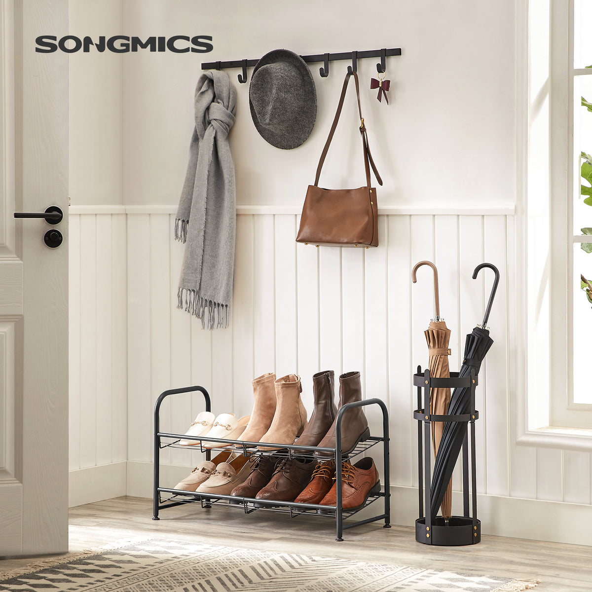 SONGMICS 2-Tier Stackable Shoe Rack Shoe Storage Organizer Black