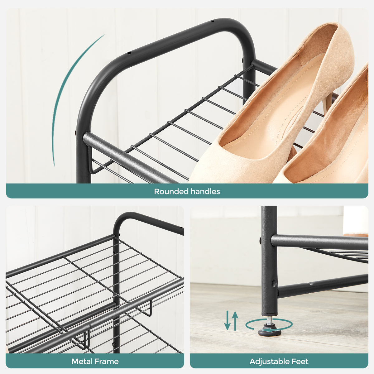 SONGMICS 2-Tier Stackable Shoe Rack Shoe Storage Organizer Black