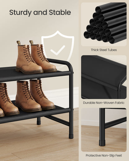 SONGMICS Long Shoe Rack Organizer for Closet, Free Standing Shoe Storage Shelf, Holds 12-15 Pairs, for Entryway, Bedroom, Easy to Assemble, 11.4 x 42.5 x 13.7 Inches, 2 Tiers, Ink Black