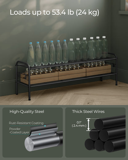Shoe Rack, 2-Tier Shoe Organizer, Metal Shoe Shelf Storage with 4 Side Hooks, Holds 12 Pairs of Shoes