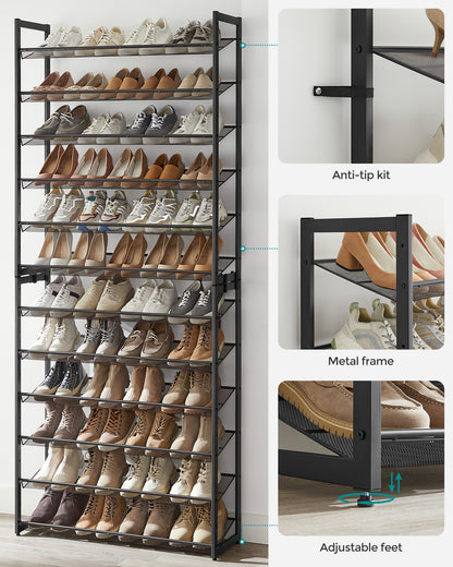 Shoe Rack, 12-Tier Shoe Organizer, Metal Shoe Storage for Garage, Entryway, Set of 2 6-Tier Stackable Shoe Shelf,Holds 48-60 Pairs
