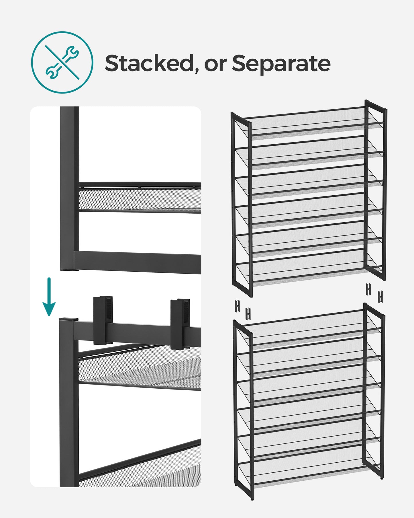 Shoe Rack, 12-Tier Shoe Organizer, Metal Shoe Storage for Garage, Entryway, Set of 2 6-Tier Stackable Shoe Shelf,Holds 48-60 Pairs