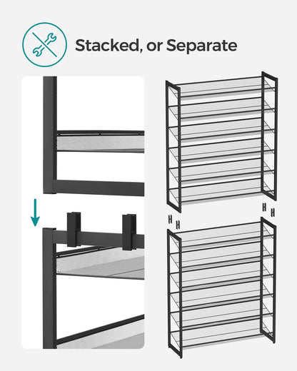 Shoe Rack, 12-Tier Shoe Organizer, Metal Shoe Storage for Garage, Entryway, Set of 2 6-Tier Stackable Shoe Shelf,Holds 48-60 Pairs