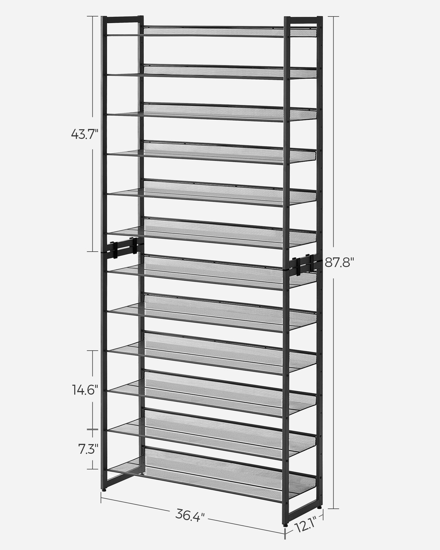 Shoe Rack, 12-Tier Shoe Organizer, Metal Shoe Storage for Garage, Entryway, Set of 2 6-Tier Stackable Shoe Shelf,Holds 48-60 Pairs