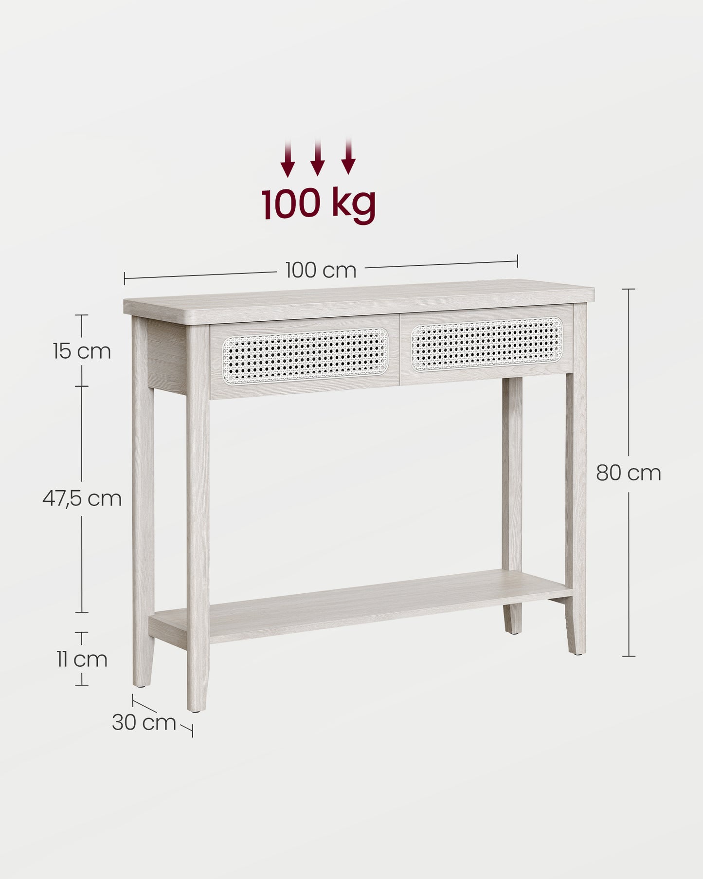 Console Table, Sofa Table, Narrow Entryway Table with 2 Drawers, Open Storage Shelf, Rounded Corners, for Living Room, Boho Style, Oatmeal Beige