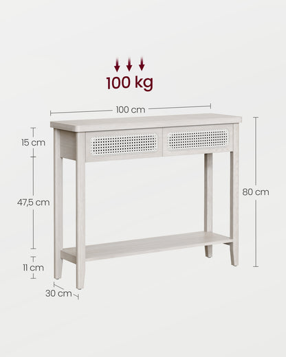 Console Table, Sofa Table, Narrow Entryway Table with 2 Drawers, Open Storage Shelf, Rounded Corners, for Living Room, Boho Style, Oatmeal Beige