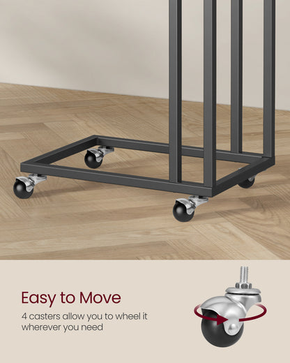 End Table, C Shaped TV Tray with Metal Frame Rolling Casters for Coffee Laptop Mobile Tablet, Industrial Side Table for Living Room Bedroom, 19.7 x 13.8 x 23.6 Inches, Ebony Black