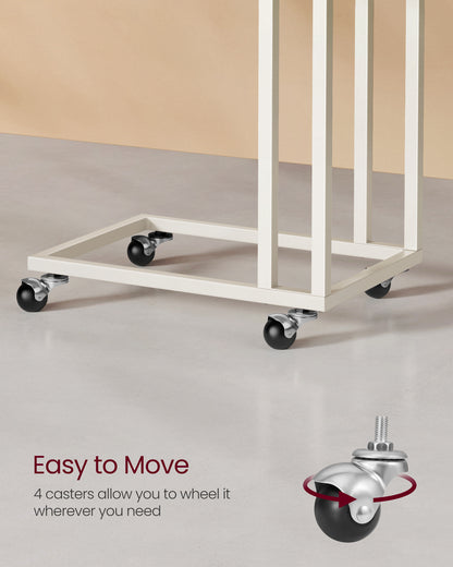 End Table, C Shaped TV Tray with Metal Frame Rolling Casters for Coffee Laptop Mobile Tablet, Industrial Side Table for Living Room Bedroom, 19.7 x 13.8 x 23.6 Inches, Cream White