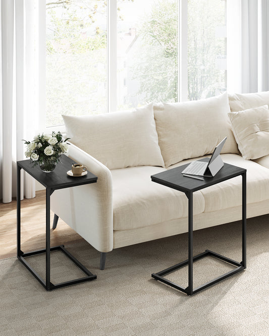 C Shape End Table, Small Coffee Table For Couch Or Sofa, Industrial Side Table In Living Room, Bedroom, 13.8 x 21.7 x 26 Inches, Ebony Black