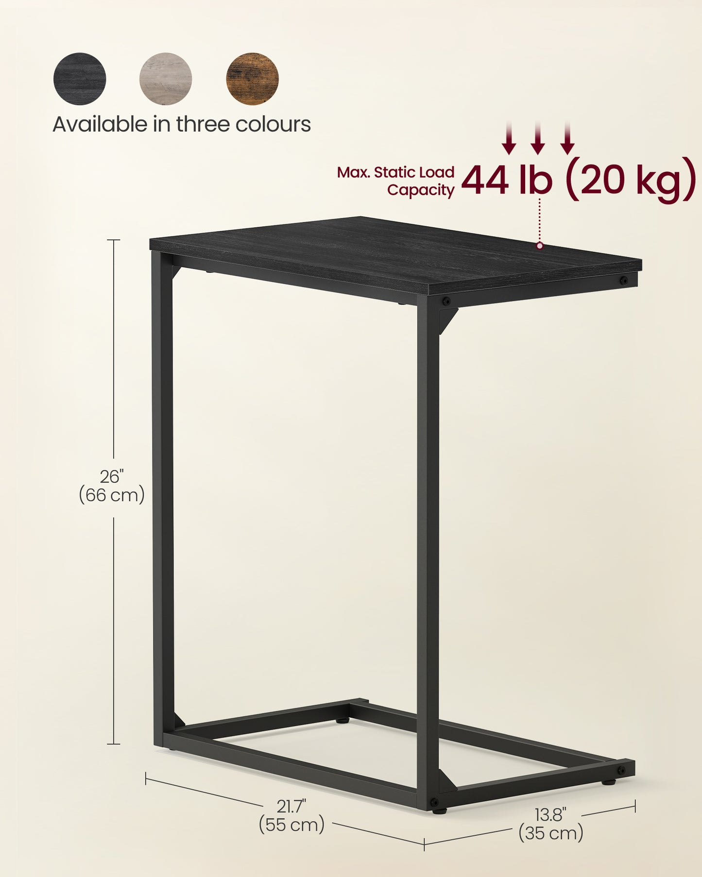 C Shape End Table, Small Coffee Table For Couch Or Sofa, Industrial Side Table In Living Room, Bedroom, 13.8 x 21.7 x 26 Inches, Ebony Black
