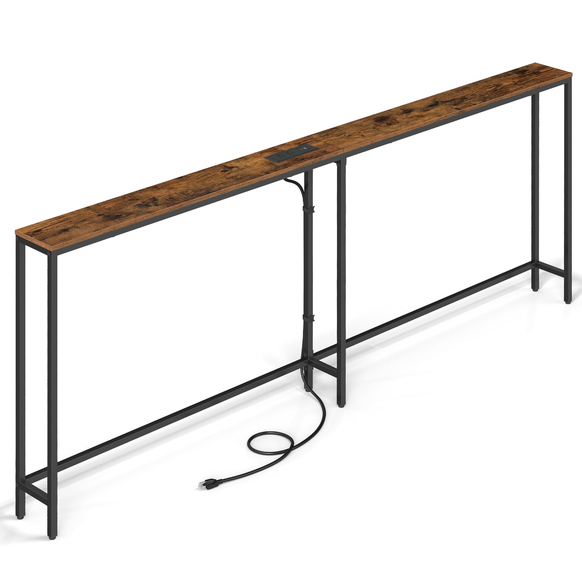VASAGLE Narrow Console Table with Power Outlet, Behind Couch Sofa Tables, Easy Assembly, for Entryway, Living Room, 5.9 x 78.7 x 31.5 inches, Rustic Brown and Ink Black , BARNET Collection
