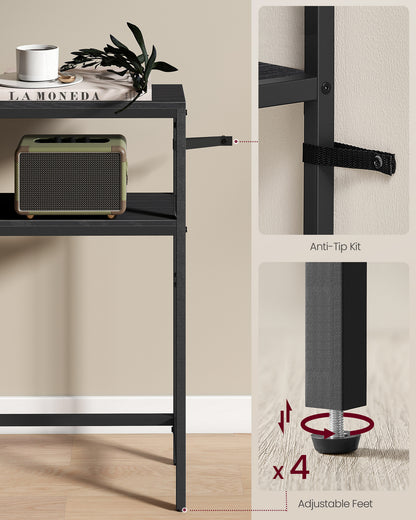 LEDREM Modern 2-Tier Console Table, Narrow Sofa Table with Dual Shelves, Entryway Table, Sturdy Steel Frame, Ink Black