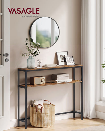 2-Tier Slim Console Table, 39.4" Narrow Entryway Table, Modern Sofa Table for Living Room, Bedroom, Rustic Brown and Black