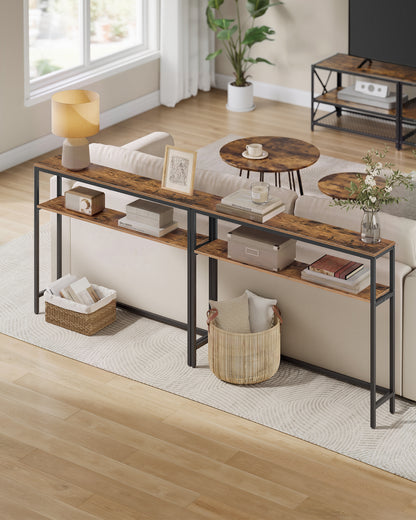 2-Tier Slim Console Table, 39.4" Narrow Entryway Table, Modern Sofa Table for Living Room, Bedroom, Rustic Brown and Black