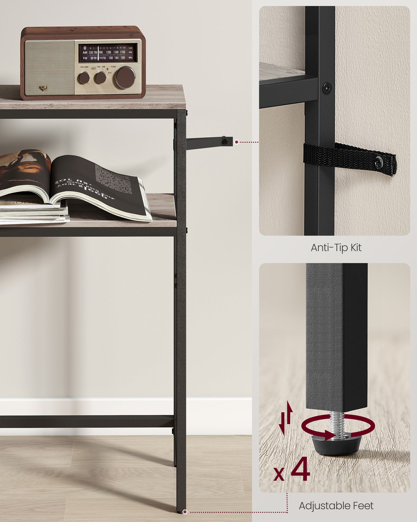 LEDREM Heather Greige and Ink Black Console Table. A 2 - Tier, 7.9 x 39.4 x 31.5 - Inch Narrow Entryway Table with 2 Shelves. Sofa Table