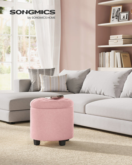 Round Velvet Ottoman with Storage - 17.7" Foot Rest Stool with Legs, 330 lb Capacity, for Living Room/Bedroom, Jelly Pink
