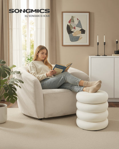 SONGMICS Vanity Stool, Round Ottoman with Storage, Upholstered Foot Stool, Removable Lid, Easy Assembly, Velvet Fabric, Cream White