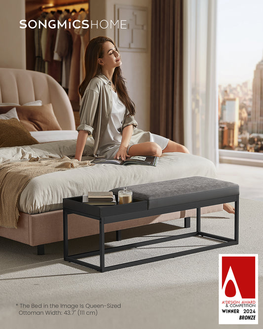 SONGMICS HOME LUIZ Collection - Ottoman Bench End of Bed Bench Reversible Top Shoe Bench with Tray Max. Load 660 lb Dove Gray