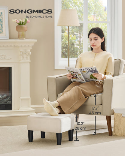 LEDREM Small Velvet Ottoman Foot Stool with Angled Legs, Thick Foam Cushion, Hidden Storage & Carry Handle, for Living Room, Bedroom, Cream White