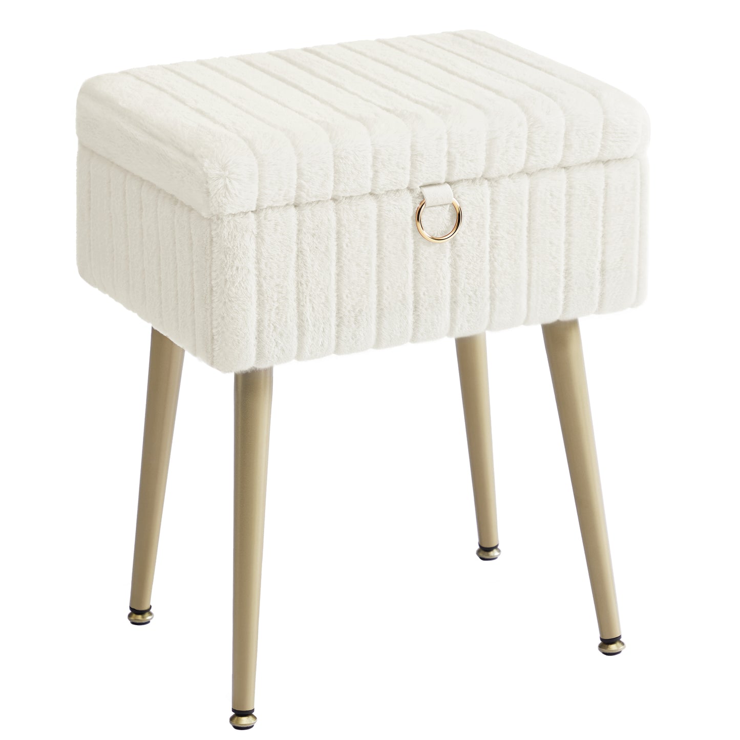 SONGMICS Vanity Stool Chair with Storage, Makeup Stool, Footrest Footstool Ottoman, Metal Legs, Adjustable Feet, Cream White