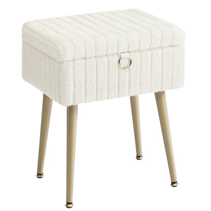 SONGMICS Vanity Stool Chair with Storage, Makeup Stool, Footrest Footstool Ottoman, Metal Legs, Adjustable Feet, Cream White