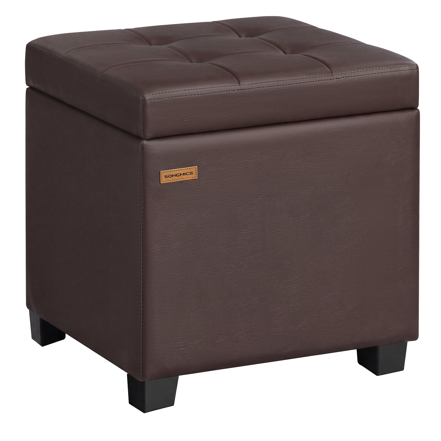 SONGMICS Square Storage Ottoman, Foot Stool Footrest, Ottoman Cube with Hinged Lid,16.9 x 16.9 x 18.1 Inches, Synthetic Leather, Deep Burgundy