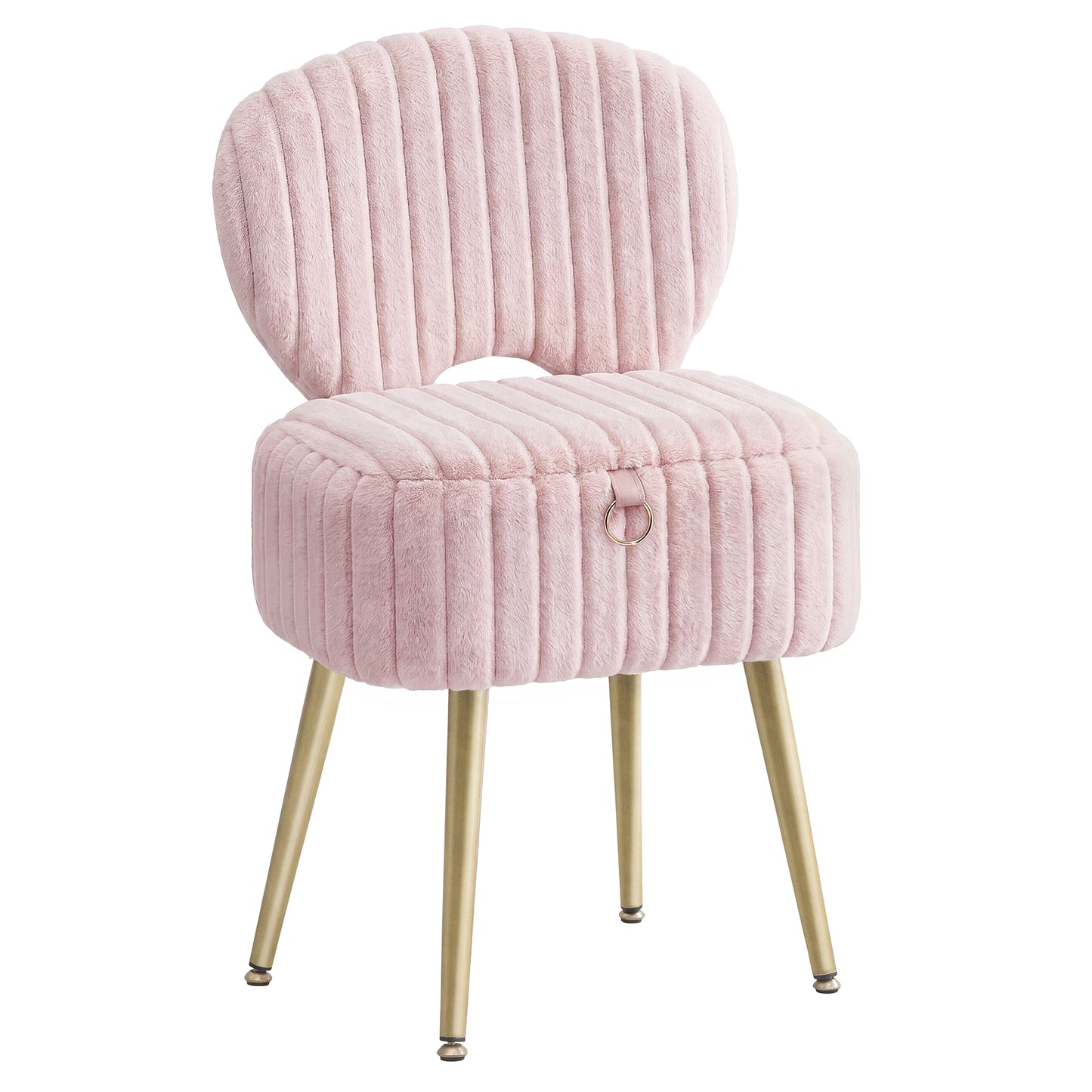 SONGMICS Vanity Stool, Makeup Chair with Folding Backrest, Plush Padded Dressing Table Stool, for 17.1 x 13 x 32.1 inch, Black Glamor Collection