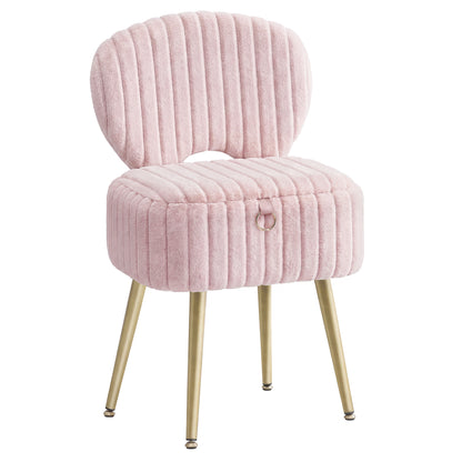SONGMICS Vanity Stool, Makeup Chair with Folding Backrest, Plush Padded Dressing Table Stool, for 17.1 x 13 x 32.1 inch, Black Glamor Collection