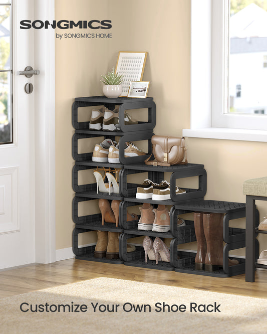 Shoe Rack, Shoe Organizer, 12 Shelves, Shoe Storage, Narrow Shoe Shelf, Open Shelf for Entryway, Living Room, Space-Saving, Ink Black