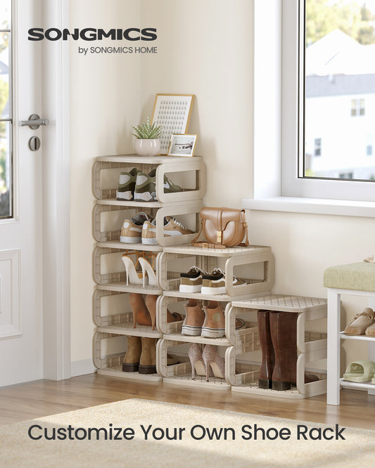 Shoe Rack, Shoe Organizer, 12 Shelves, Shoe Storage, Narrow Shoe Shelf, Open Shelf for Entryway, Living Room, Space-Saving, Cappuccino Beige
