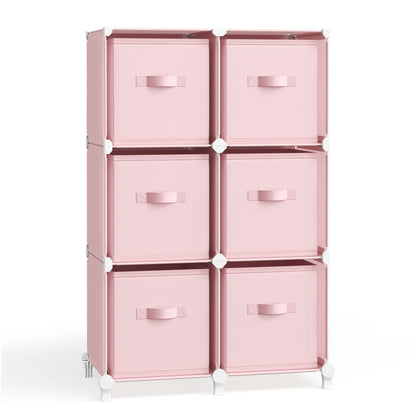 Cube Storage Organizer with Storage Boxes, Set of 6-Cube Organizer, 6 Collapsible Non-Woven Fabric Bins, Customizable, Space-Saving, Bedroom, Jelly Pink