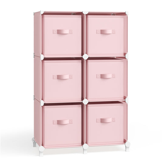 Cube Storage Organizer with Storage Boxes, Set of 6-Cube Organizer, 6 Collapsible Non-Woven Fabric Bins, Customizable, Space-Saving, Bedroom, Jelly Pink