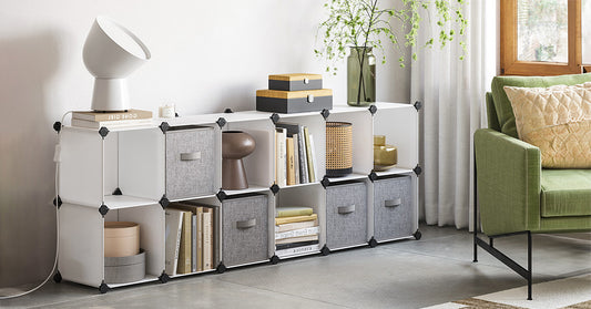 Cube Storage Organizer, Set of 16 Plastic Cubes, Cube Shelf, Book Shelf, Closet Organizers and Storage, Room Organization, 12.2 x 48.4 x 48.4 Inches