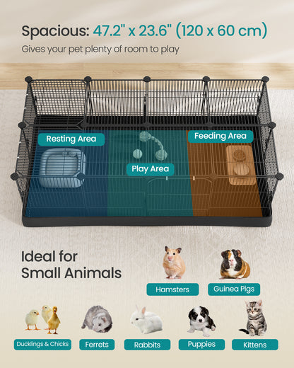 SONGMICS Guinea Pig Cage, Rabbit Cage, Small Animal Playpen with Waterproof Mat, Top and Side Door, 20 Panels, 48.4 x 24.8 x 16.3 Inches, Ink Black
