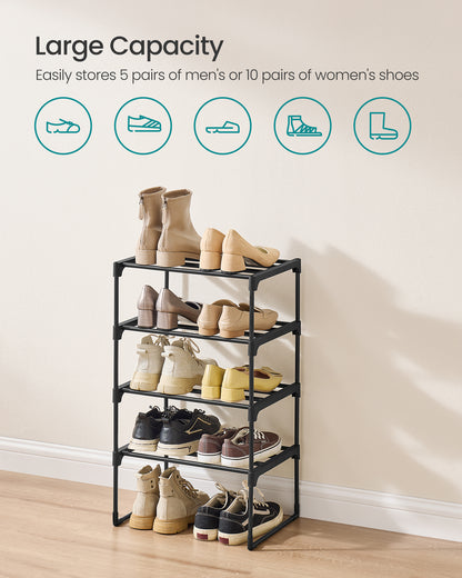 SONGMICS Shoe Rack, 4-Tier Shoe Organizer, Metal Storage Shelf, for 5-10 Pairs, Stackable, Garage, 11.8 x 16.7 x 28.4 Inches, Blac