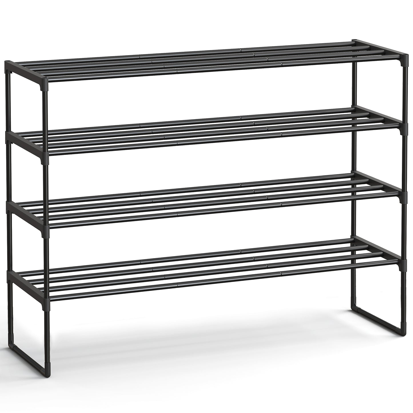 SONGMICS Shoe Rack, 4-Tier Shoe Organizer, Metal, Upright or Upside Down, for 25-30 Pairs, Stackable, for Entryway, 11.8 x 46.1 x 29.5 Inches, Black