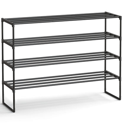 SONGMICS Shoe Rack, 4-Tier Shoe Organizer, Metal, Upright or Upside Down, for 25-30 Pairs, Stackable, for Entryway, 11.8 x 46.1 x 29.5 Inches, Black