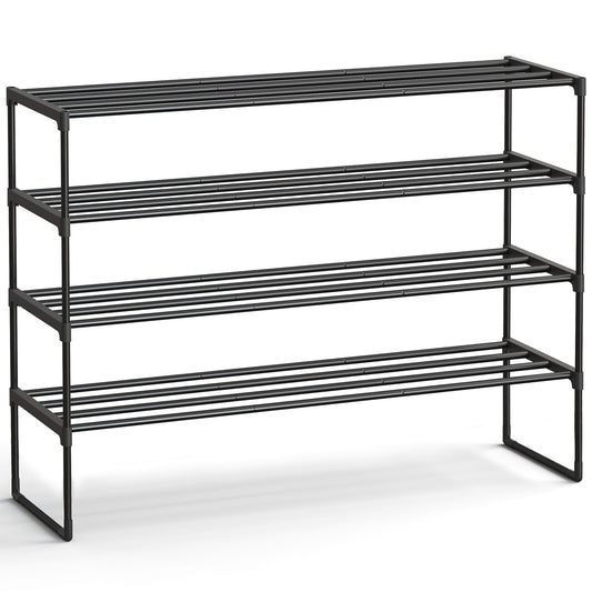 SONGMICS Shoe Rack, 4-Tier Shoe Organizer, Metal, Upright or Upside Down, for 25-30 Pairs, Stackable, for Entryway, 11.8 x 46.1 x 29.5 Inches, Black