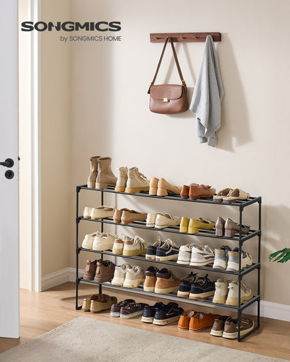 SONGMICS Shoe Rack, 4-Tier Shoe Organizer, Metal, Upright or Upside Down, for 25-30 Pairs, Stackable, for Entryway, 11.8 x 46.1 x 29.5 Inches, Black