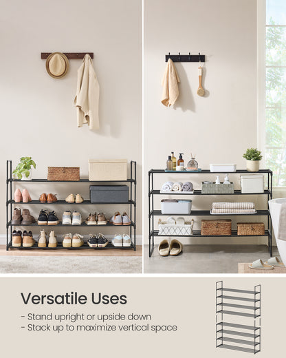 SONGMICS Shoe Rack, 4-Tier Shoe Organizer, Metal, Upright or Upside Down, for 25-30 Pairs, Stackable, for Entryway, 11.8 x 46.1 x 29.5 Inches, Black