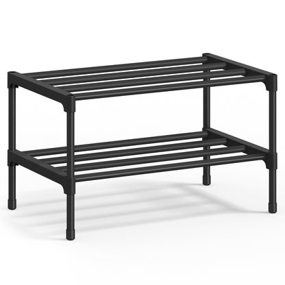 SONGMICS 2-Tier Shoe Rack for Closet, Compact Metal Shoe Organizer Shelf for Entryway, Bedroom, Small Spaces, 11.8 x 17.7 x 12.2 Inches, Black