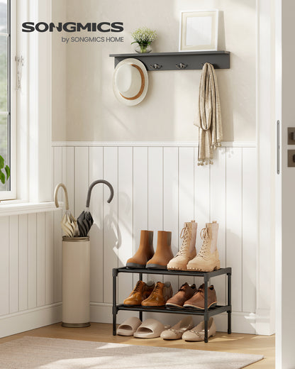 SONGMICS 2-Tier Shoe Rack for Closet, Compact Metal Shoe Organizer Shelf for Entryway, Bedroom, Small Spaces, 11.8 x 17.7 x 12.2 Inches, Black