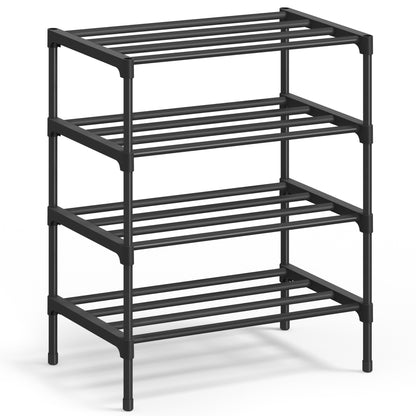 SONGMICS 4-Tier Shoe Rack for Closet, Compact Metal Shoe Organizer Shelf for Entryway, Bedroom, Small Spaces, 11.8 x 17.7 x 26 Inches, Black