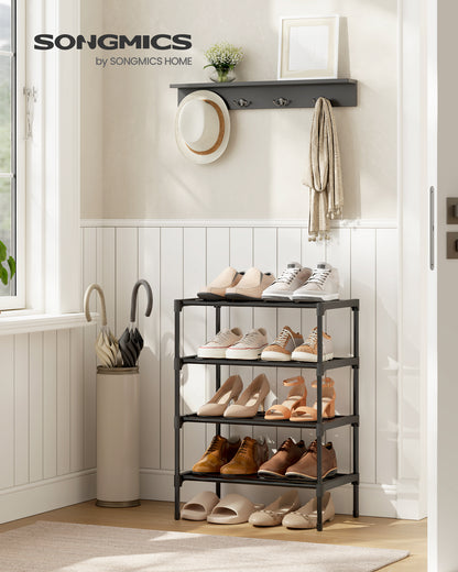 SONGMICS 4-Tier Shoe Rack for Closet, Compact Metal Shoe Organizer Shelf for Entryway, Bedroom, Small Spaces, 11.8 x 17.7 x 26 Inches, Black